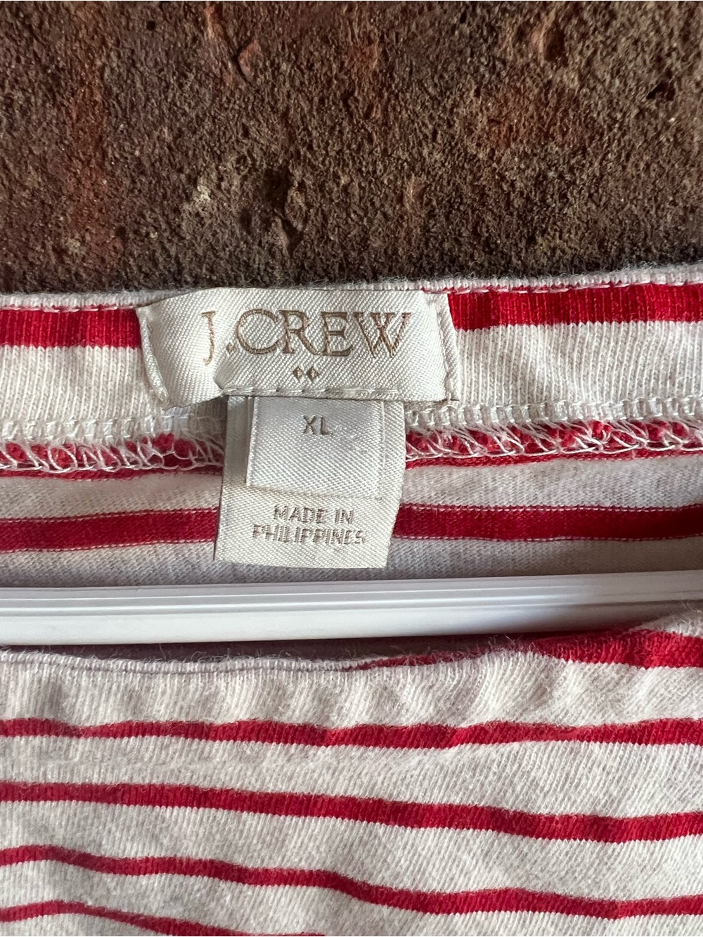 J. Crew White Long Sleeve Boatneck Tee Red Stripes 100% Cotton Preppy Size XL - Picture 2 of 8